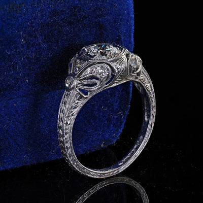 Antique Edwardian Platinum Old European Cut Diamond Filigree Engagement Ring