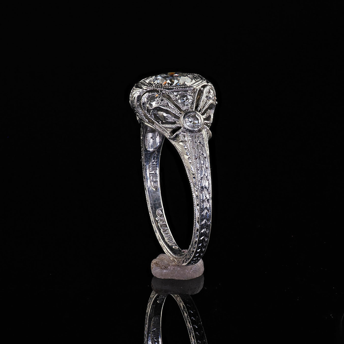 Antique Edwardian Platinum Old European Cut Diamond Filigree Engagement Ring