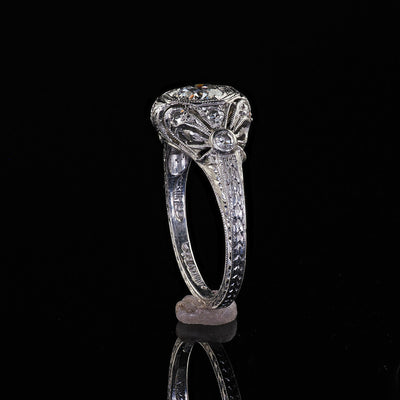 Antique Edwardian Platinum Old European Cut Diamond Filigree Engagement Ring