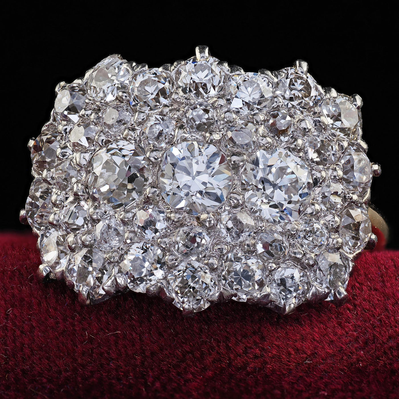 Antique Edwardian 14K Gold and Platinum Old European Diamond Wide Cluster Ring