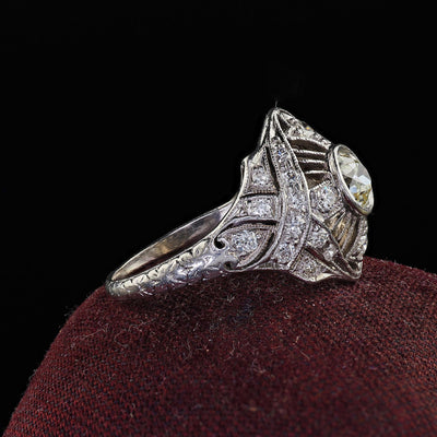 Antique Edwardian Platinum Old Euro Diamond Filigree Engagement Ring