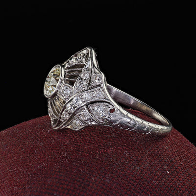 Antique Edwardian Platinum Old Euro Diamond Filigree Engagement Ring