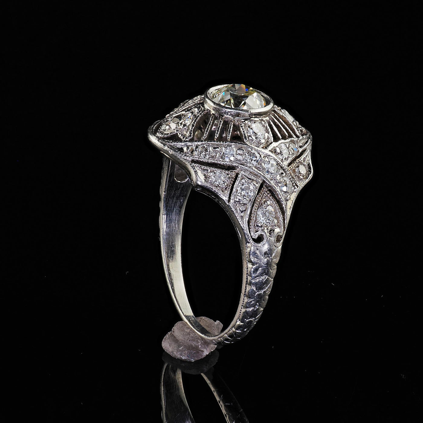 Antique Edwardian Platinum Old Euro Diamond Filigree Engagement Ring