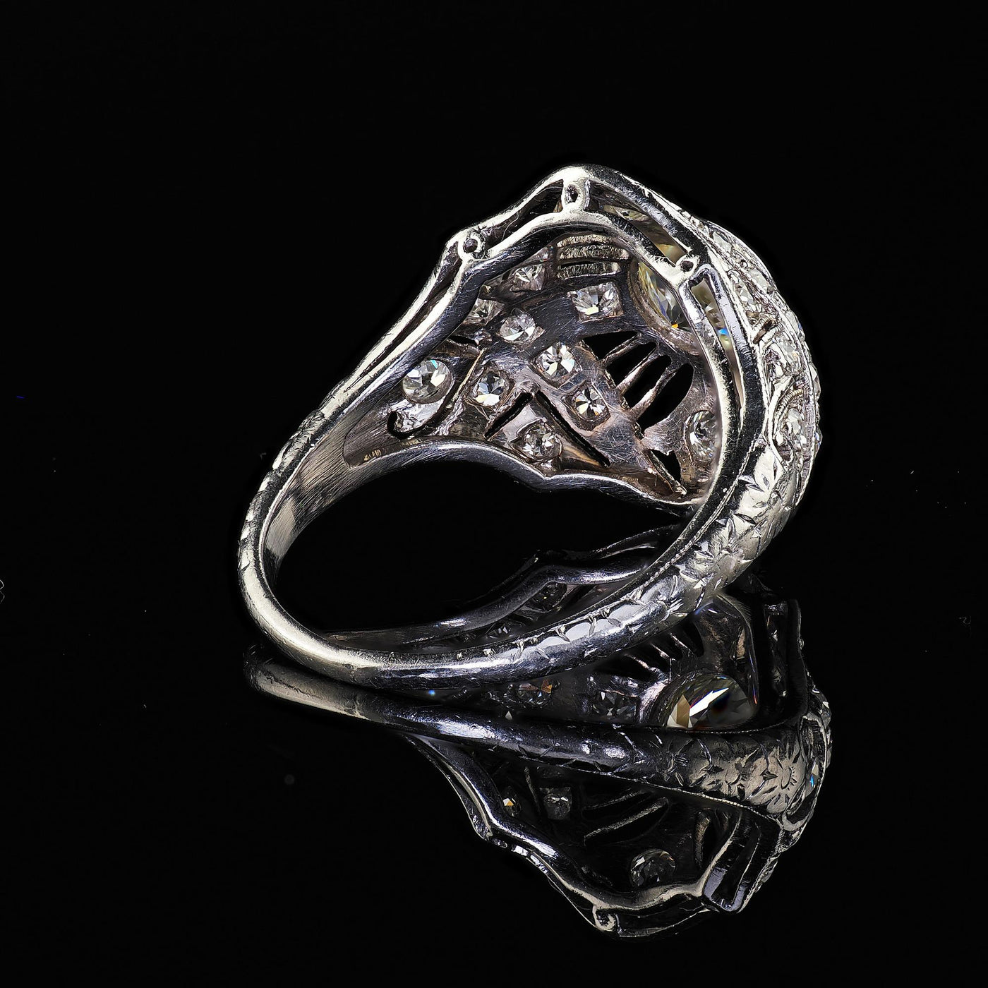 Antique Edwardian Platinum Old Euro Diamond Filigree Engagement Ring