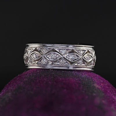 Antique Art Deco Platinum Single Cut Diamond Filigree Wide Eternity Band Ring