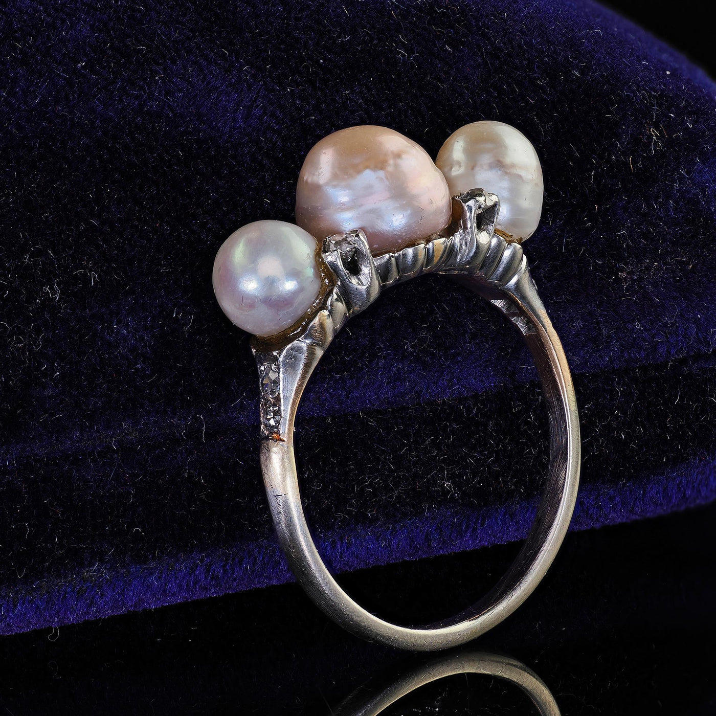 Antique Edwardian 14K Gold and Platinum Natural Pearl Diamond Ring