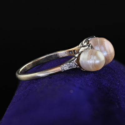 Antique Edwardian 14K Gold and Platinum Natural Pearl Diamond Ring