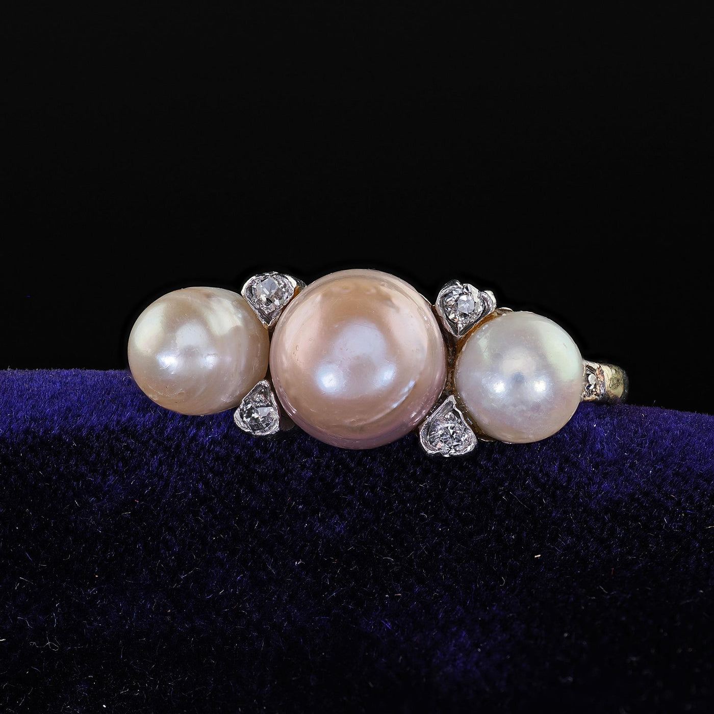 Antique Edwardian 14K Gold and Platinum Natural Pearl Diamond Ring