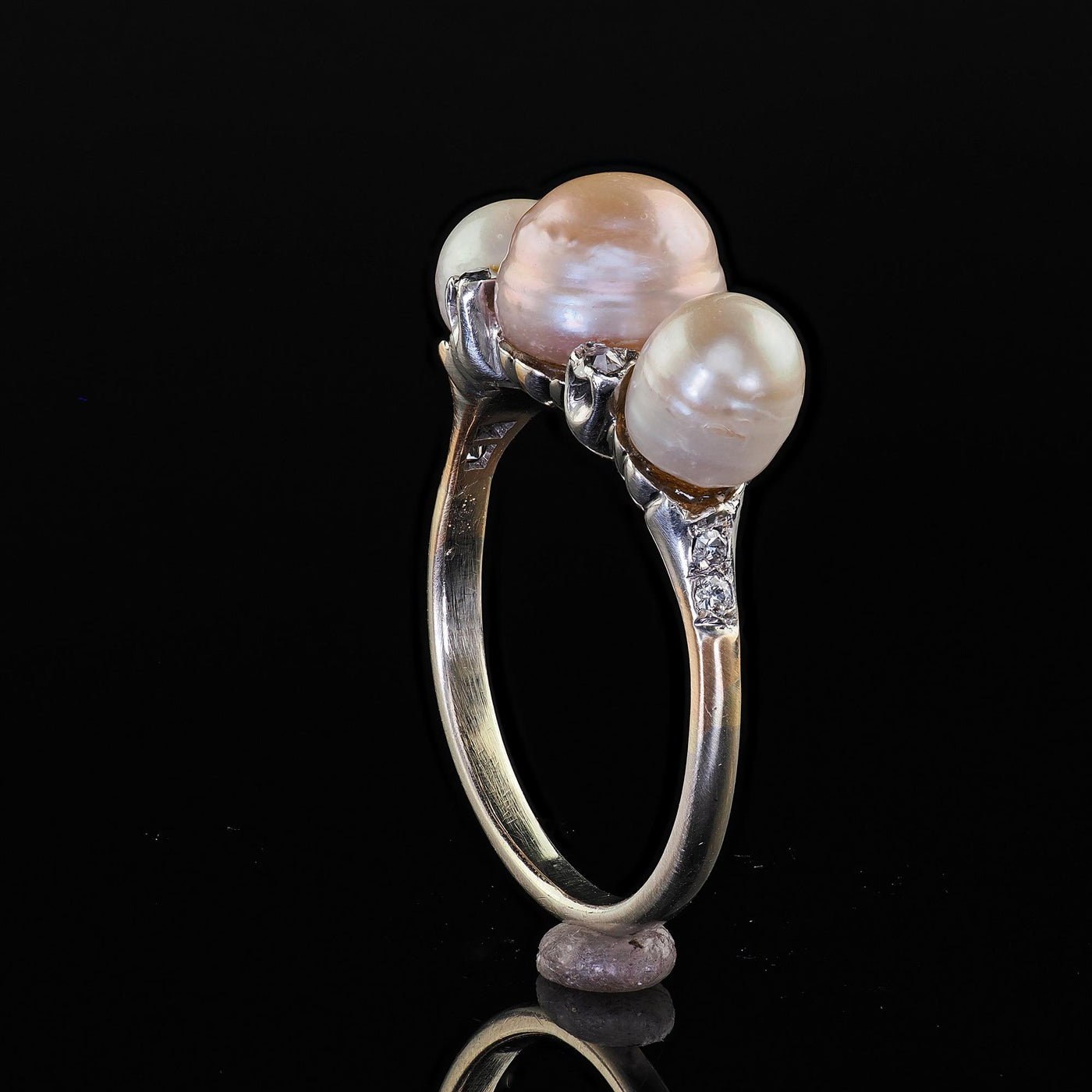 Antique Edwardian 14K Gold and Platinum Natural Pearl Diamond Ring