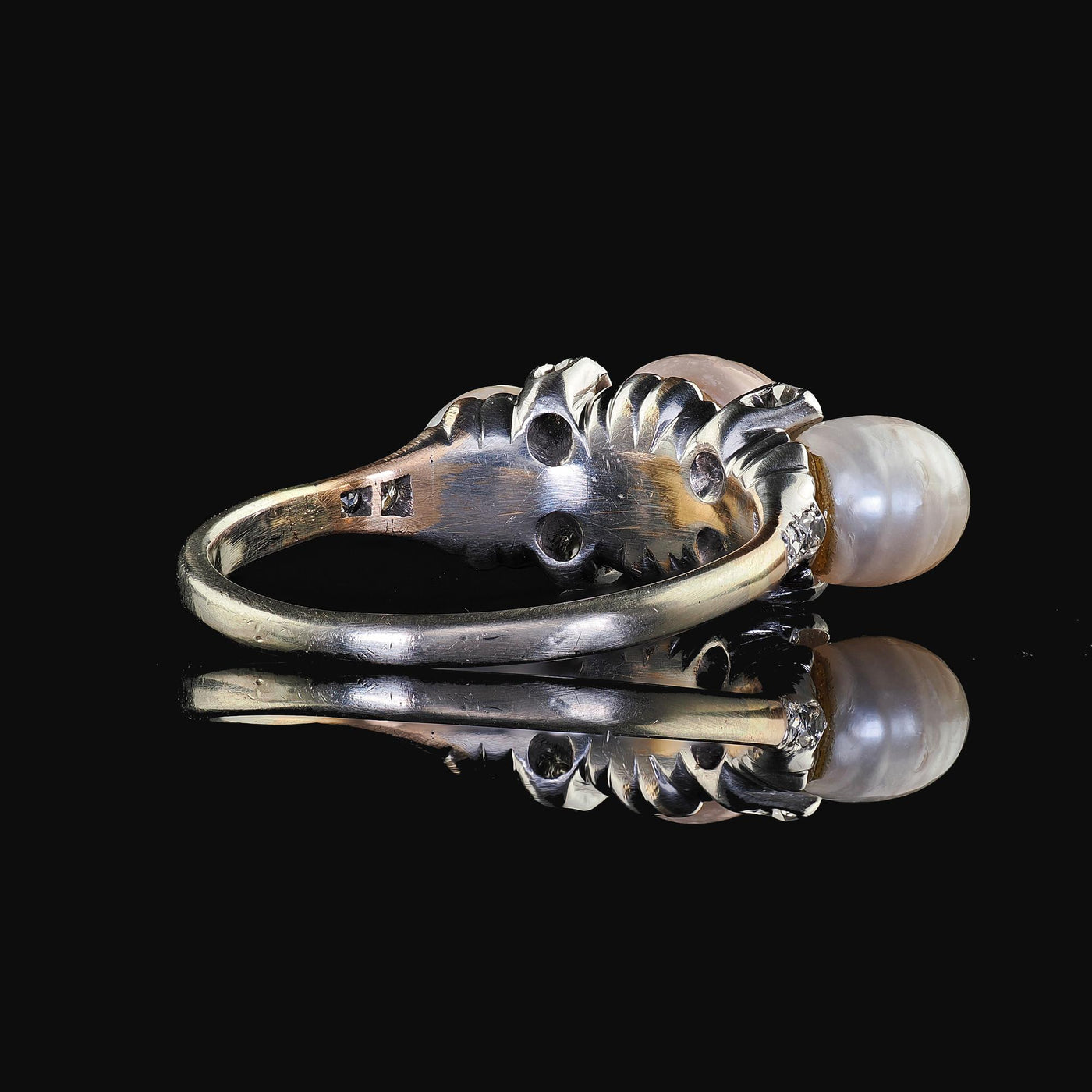 Antique Edwardian 14K Gold and Platinum Natural Pearl Diamond Ring