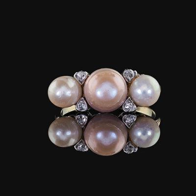 Antique Edwardian 14K Gold and Platinum Natural Pearl Diamond Ring