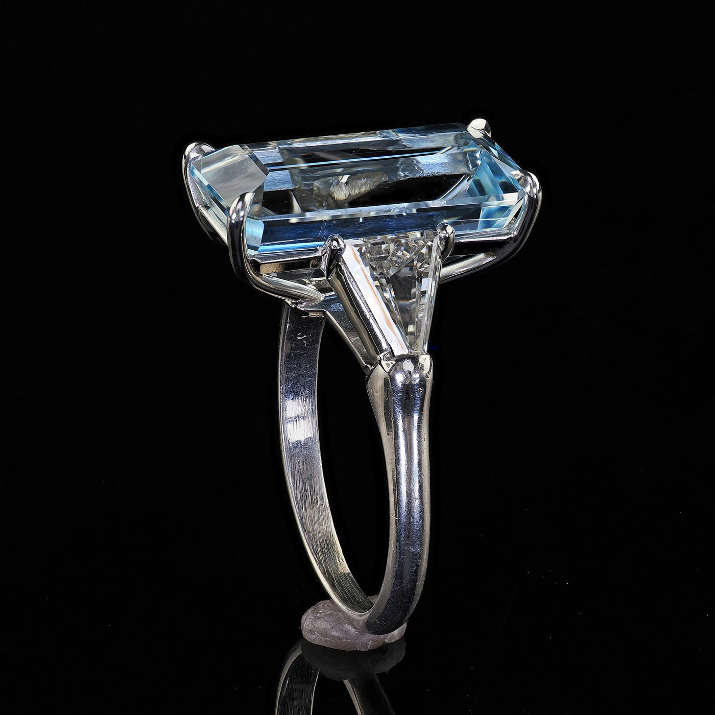 Vintage Estate Platinum Aquamarine and Diamond Three Stone Ring - GIA