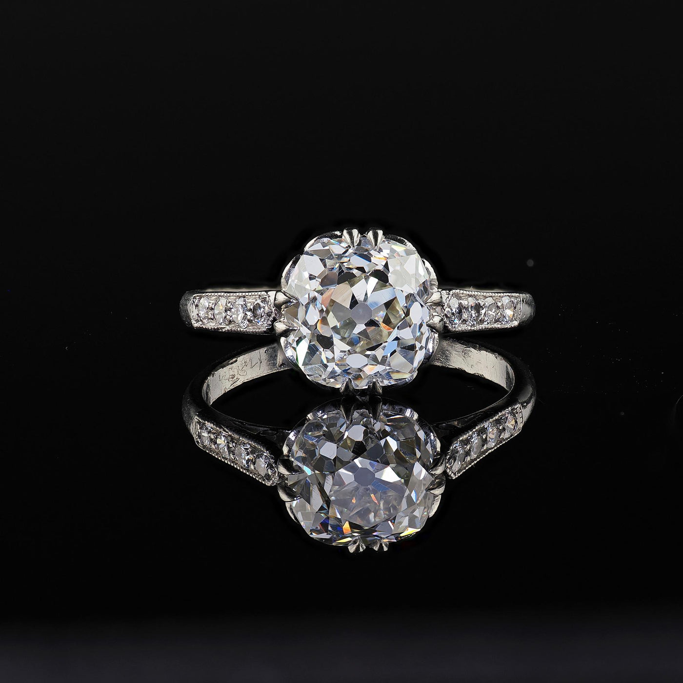 Antique Art Deco Platinum Old Mine Diamond Solitaire Engagement Ring - GIA