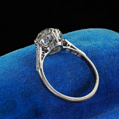 Antique Art Deco Platinum Old Mine Diamond Solitaire Engagement Ring - GIA