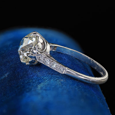 Antique Art Deco Platinum Old Mine Diamond Solitaire Engagement Ring - GIA