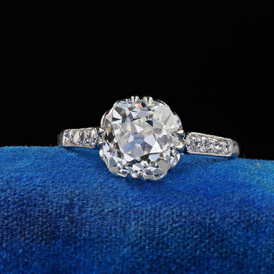 Antique Art Deco Platinum Old Mine Diamond Solitaire Engagement Ring - GIA