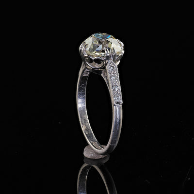 Antique Art Deco Platinum Old Mine Diamond Solitaire Engagement Ring - GIA