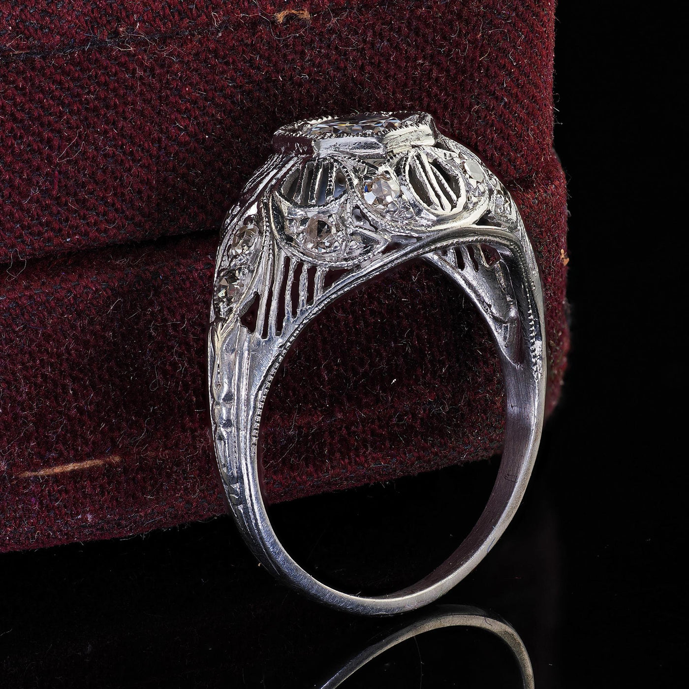 Antique Edwardian Platinum Old Cut Diamond Filigree Engagement Ring