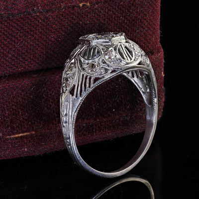 Antique Edwardian Platinum Old Cut Diamond Filigree Engagement Ring