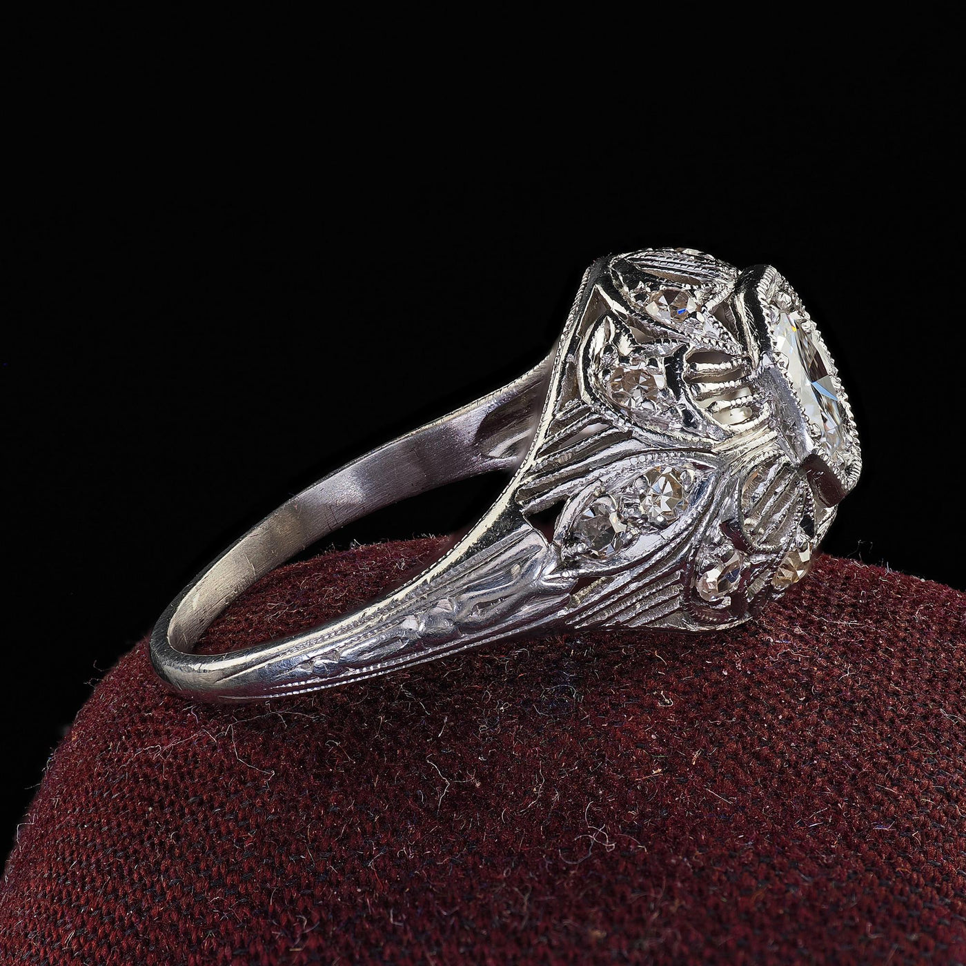 Antique Edwardian Platinum Old Cut Diamond Filigree Engagement Ring