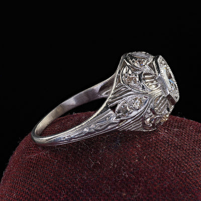 Antique Edwardian Platinum Old Cut Diamond Filigree Engagement Ring