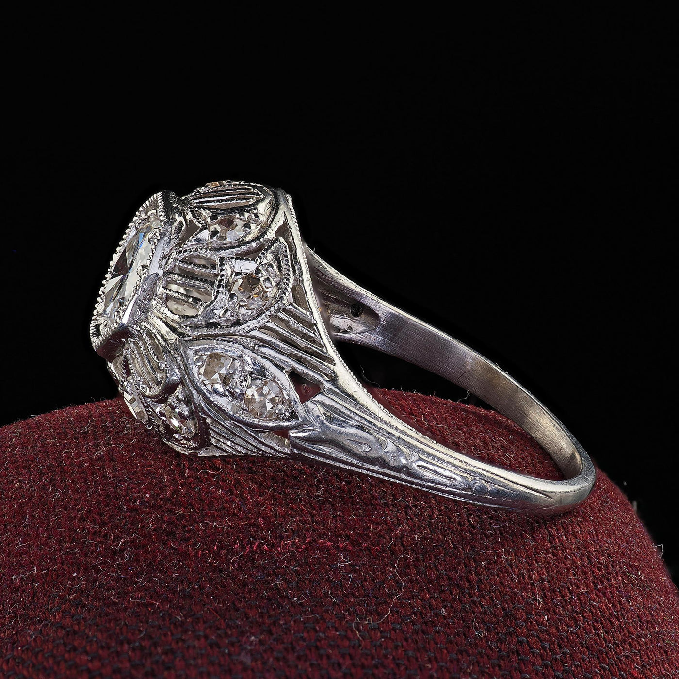 Antique Edwardian Platinum Old Cut Diamond Filigree Engagement Ring