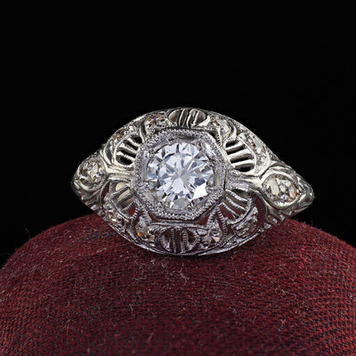 Antique Edwardian Platinum Old Cut Diamond Filigree Engagement Ring