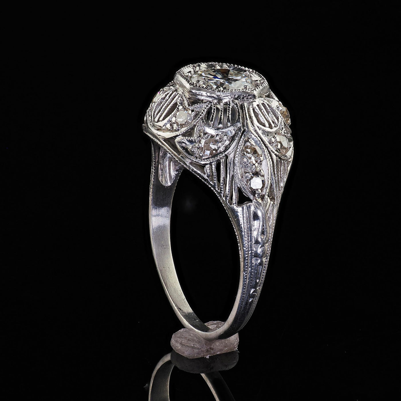 Antique Edwardian Platinum Old Cut Diamond Filigree Engagement Ring