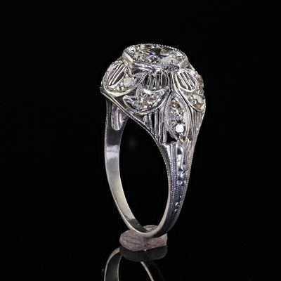 Antique Edwardian Platinum Old Cut Diamond Filigree Engagement Ring