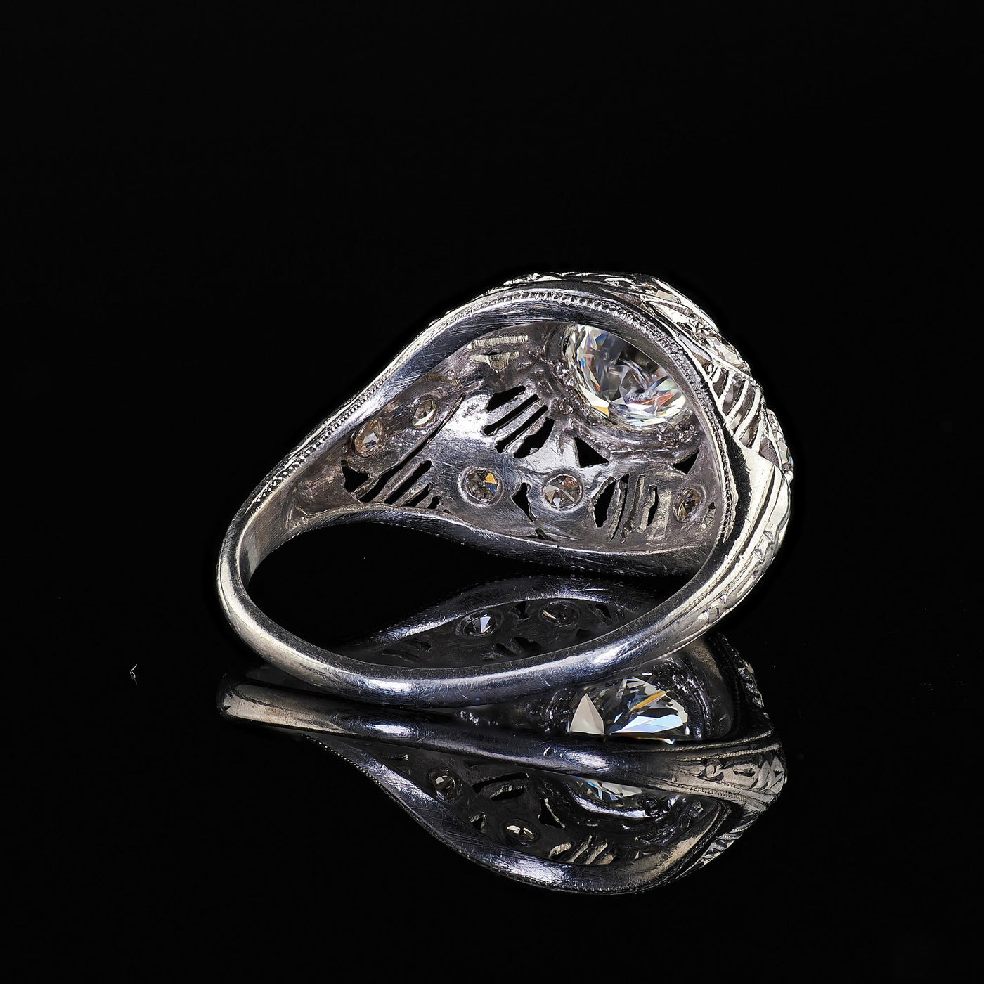 Antique Edwardian Platinum Old Cut Diamond Filigree Engagement Ring