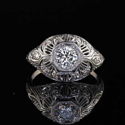 Antique Edwardian Platinum Old Cut Diamond Filigree Engagement Ring
