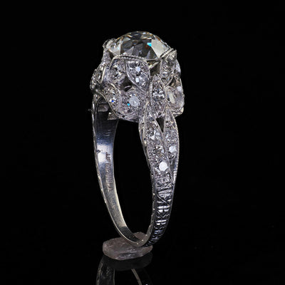 Antique Edwardian Platinum Old Euro Cut Butterfly Motif Engagement Ring - GIA