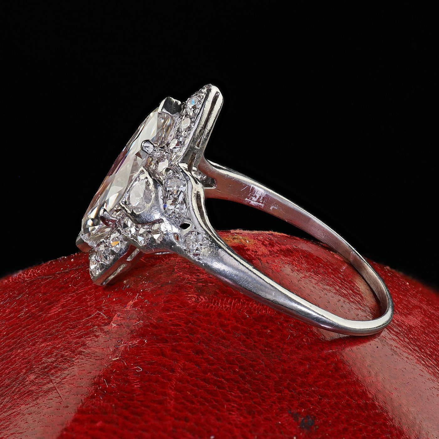 Antique Art Deco Platinum Old Cut Marquise Diamond Halo Engagement Ring - GIA