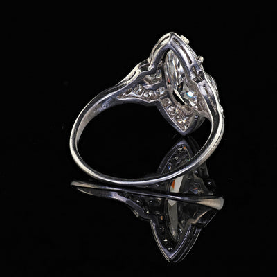 Antique Art Deco Platinum Old Cut Marquise Diamond Halo Engagement Ring - GIA