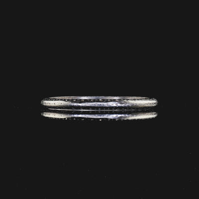 Antique Art Deco Platinum Engraved Wedding Band - Size 5 3/4