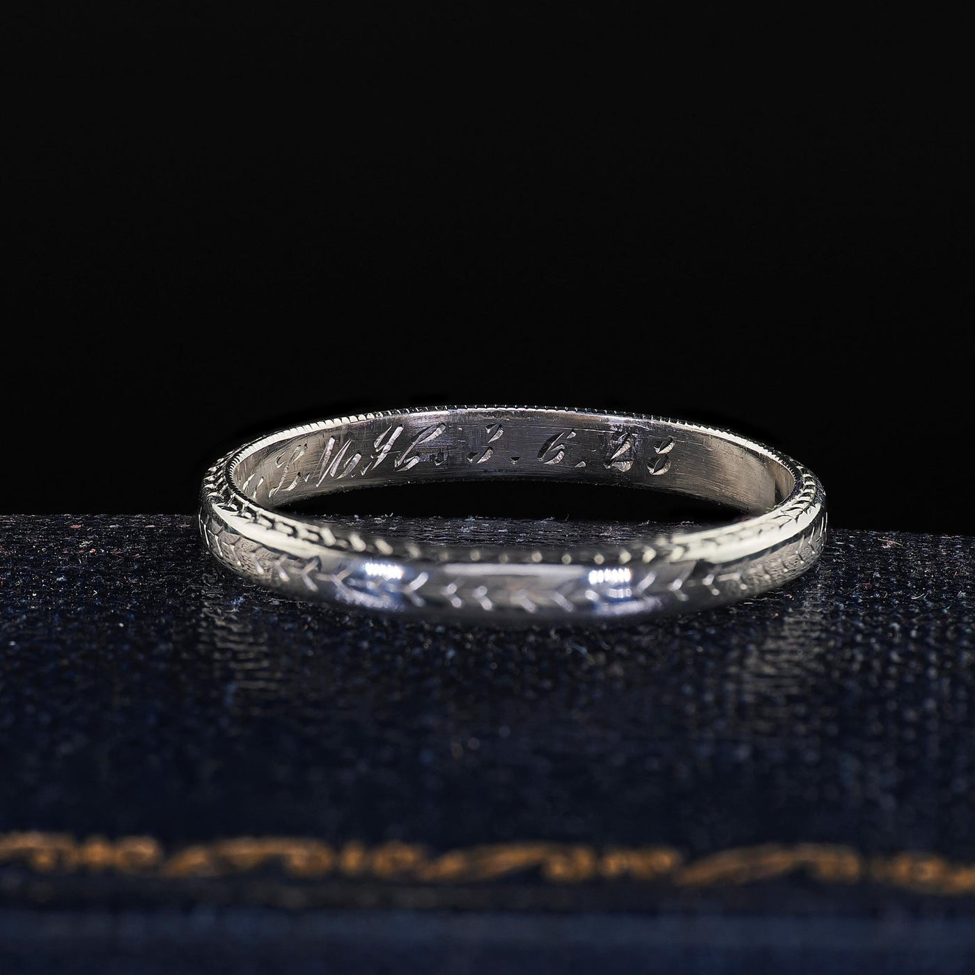 Antique Art Deco Platinum Engraved Wedding Band Circa 1923 - Size 6 1/2