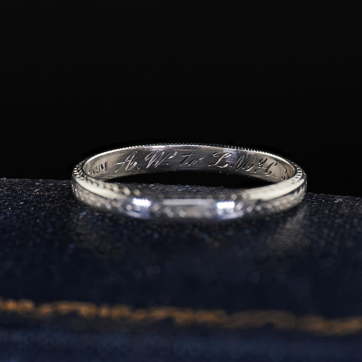 Antique Art Deco Platinum Engraved Wedding Band Circa 1923 - Size 6 1/2