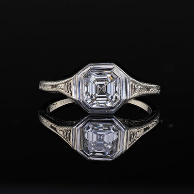 Antique Art Deco J. E. Caldwell Platinum Asscher Cut Engagement Ring - GIA