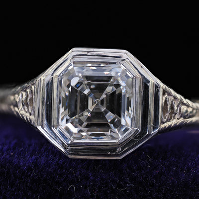 Antique Art Deco J. E. Caldwell Platinum Asscher Cut Engagement Ring - GIA