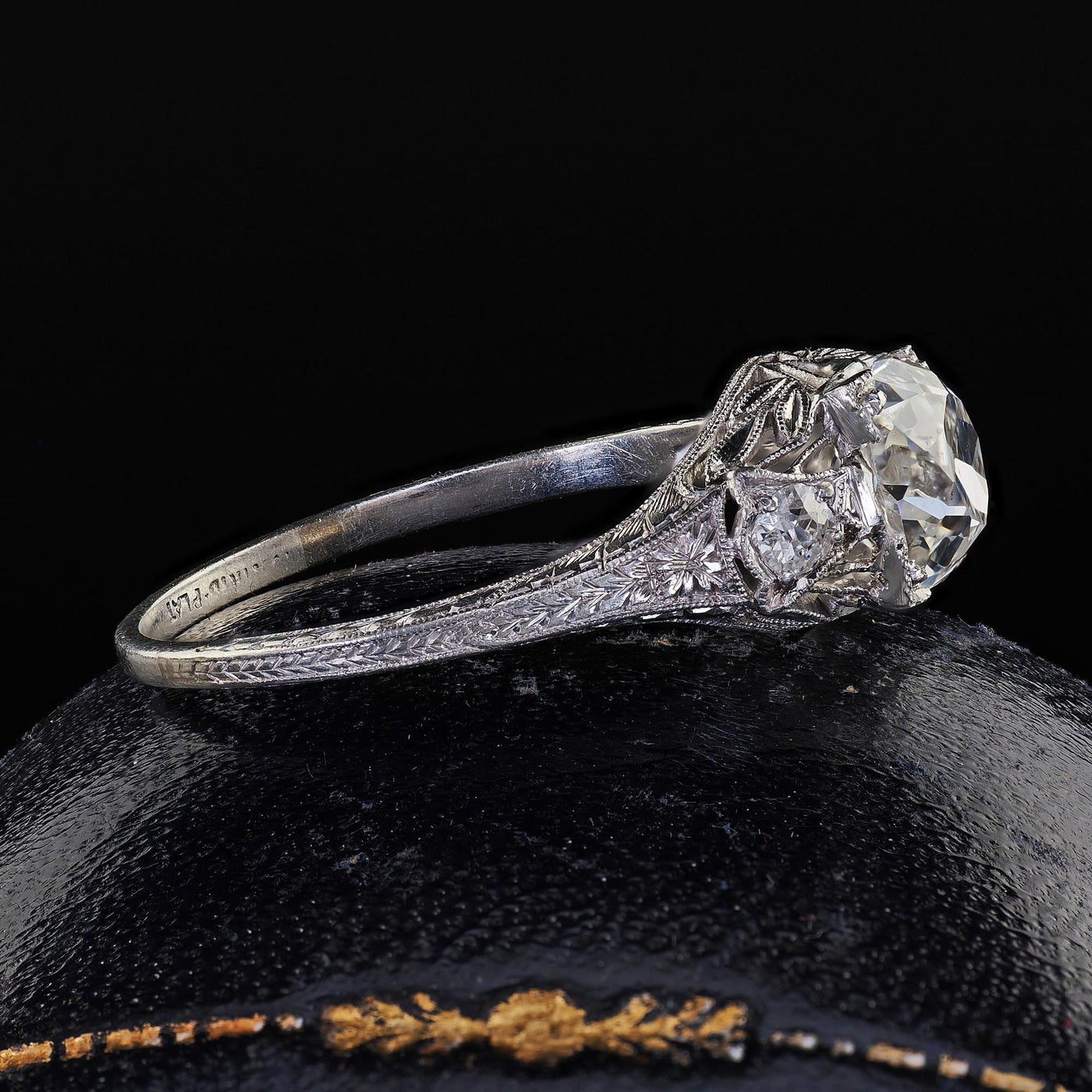 Antique Art Deco Platinum Old Mine Diamond Filigree Engagement Ring