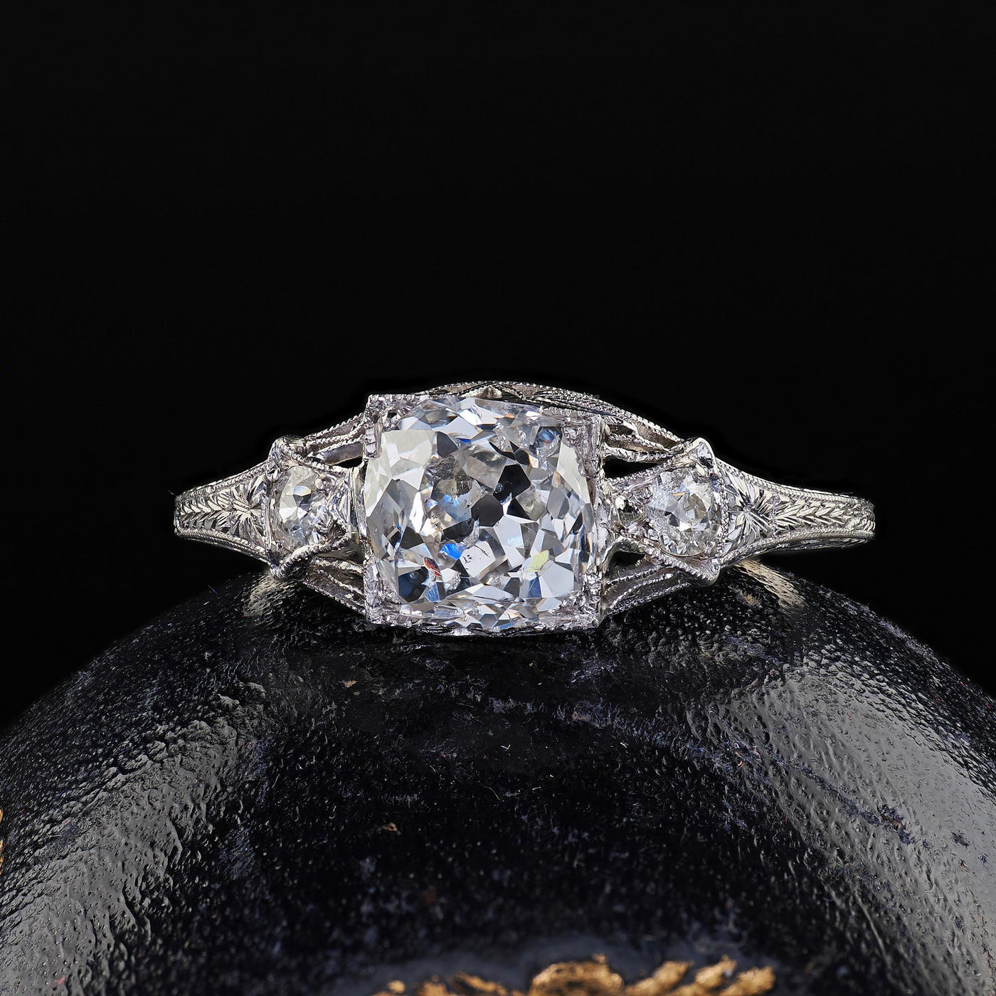 Antique Art Deco Platinum Old Mine Diamond Filigree Engagement Ring