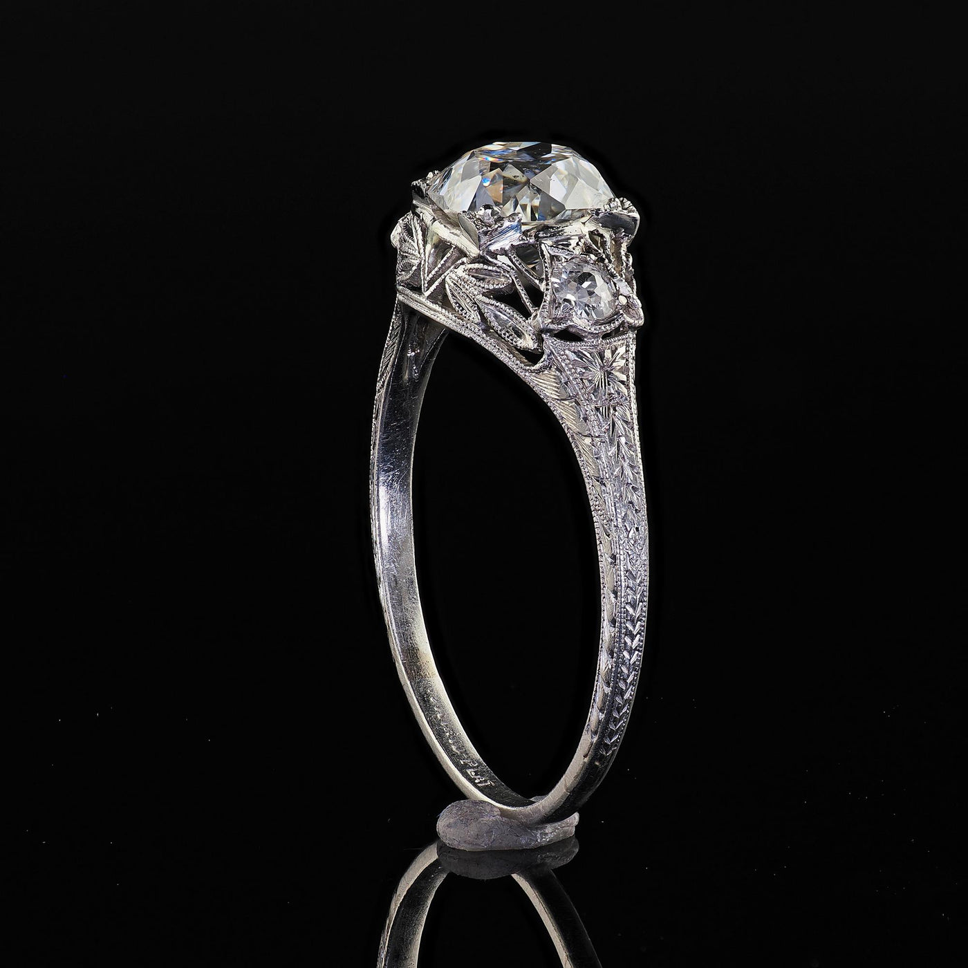 Antique Art Deco Platinum Old Mine Diamond Filigree Engagement Ring