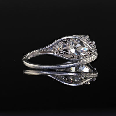 Antique Art Deco Platinum Old Mine Diamond Filigree Engagement Ring