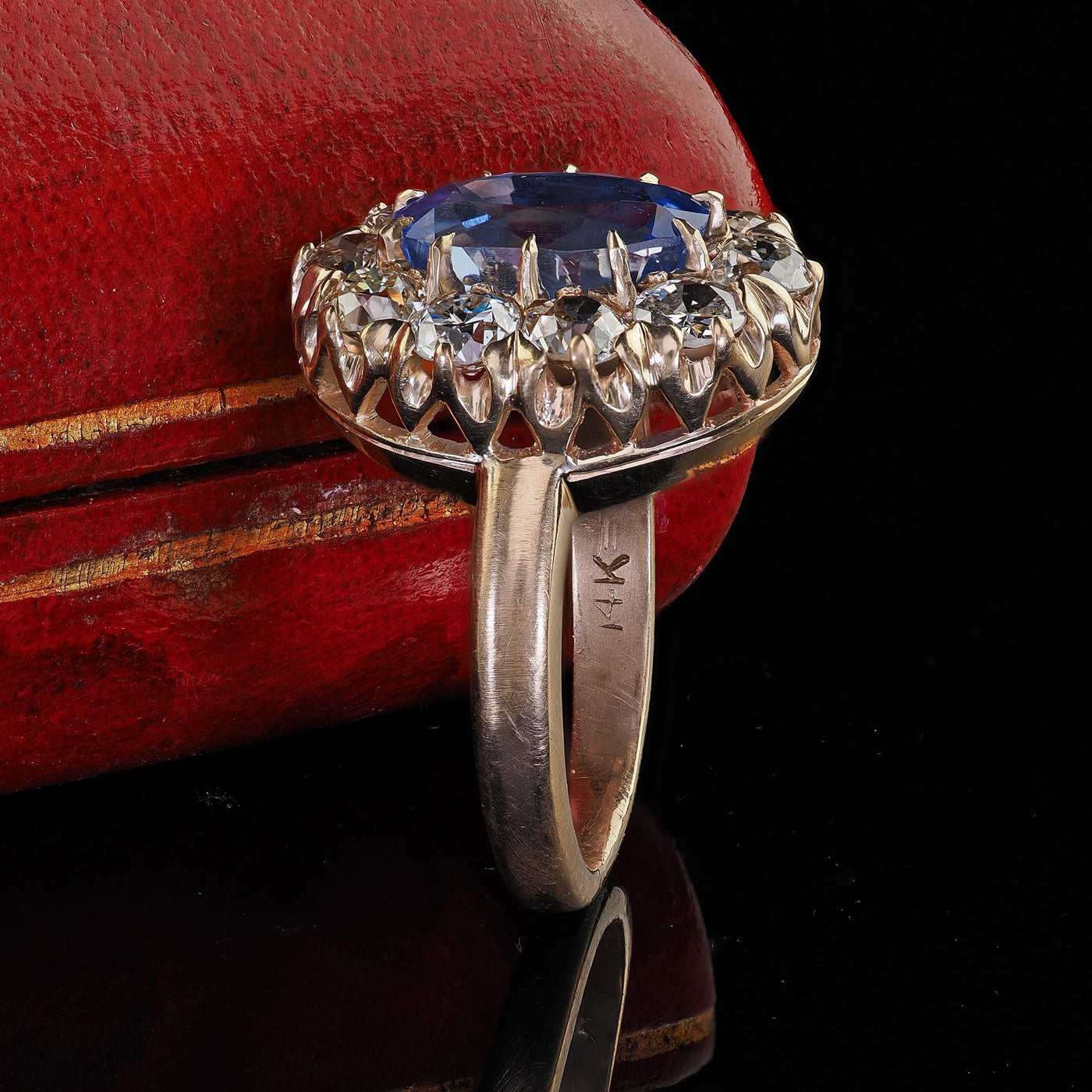 Antique Victorian 14K Yellow Gold Old Cut Diamond Sapphire Engagement Ring - GIA