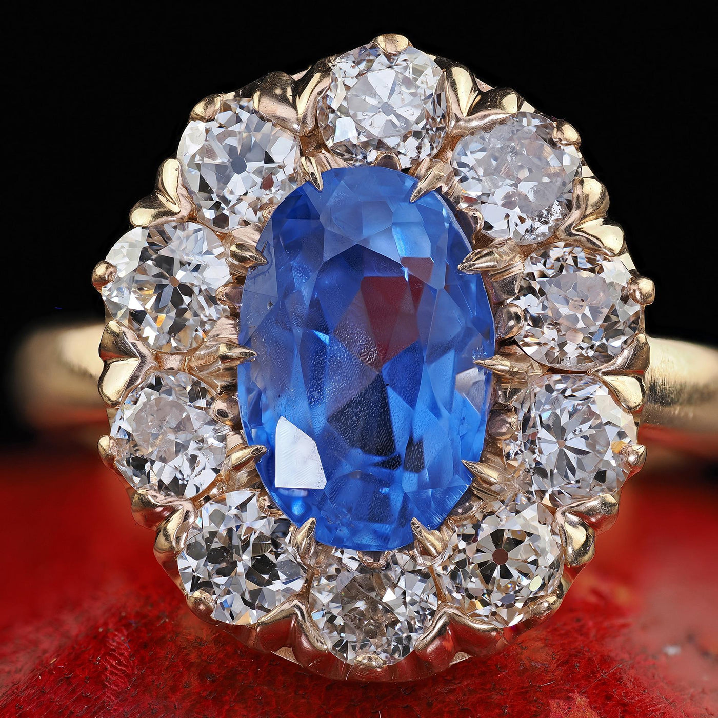 Antique Victorian 14K Yellow Gold Old Cut Diamond Sapphire Engagement Ring - GIA