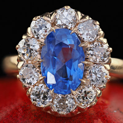 Antique Victorian 14K Yellow Gold Old Cut Diamond Sapphire Engagement Ring - GIA