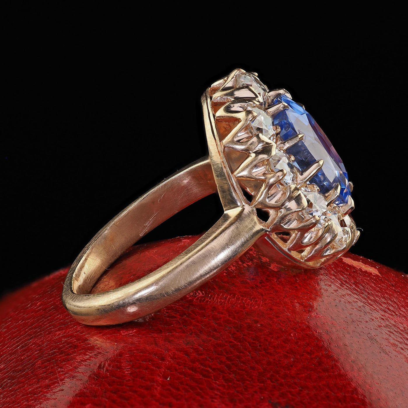 Antique Victorian 14K Yellow Gold Old Cut Diamond Sapphire Engagement Ring - GIA