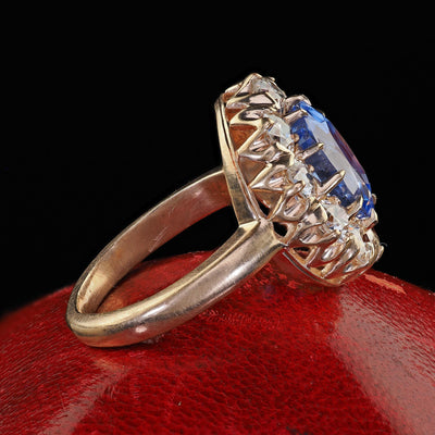 Antique Victorian 14K Yellow Gold Old Cut Diamond Sapphire Engagement Ring - GIA