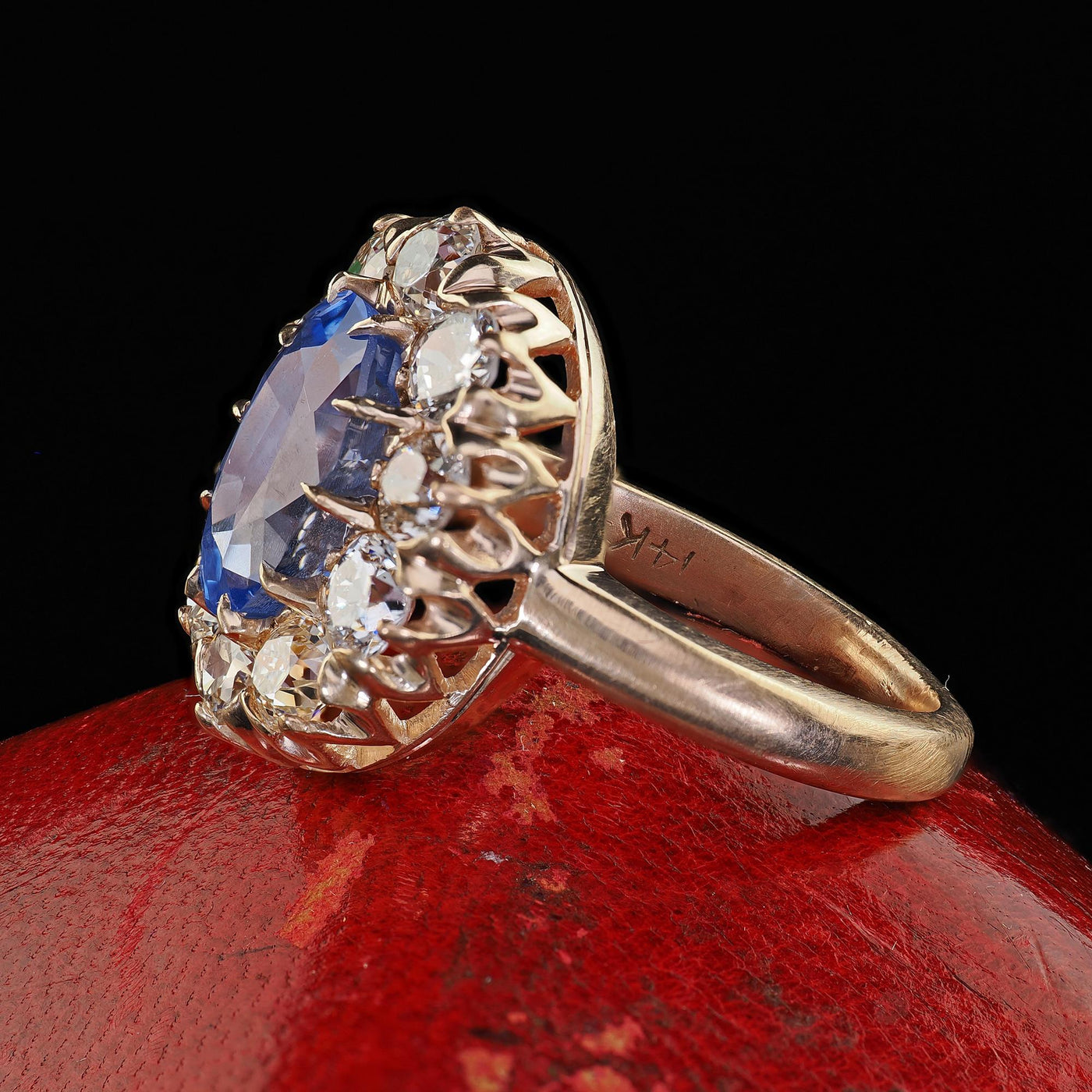 Antique Victorian 14K Yellow Gold Old Cut Diamond Sapphire Engagement Ring - GIA