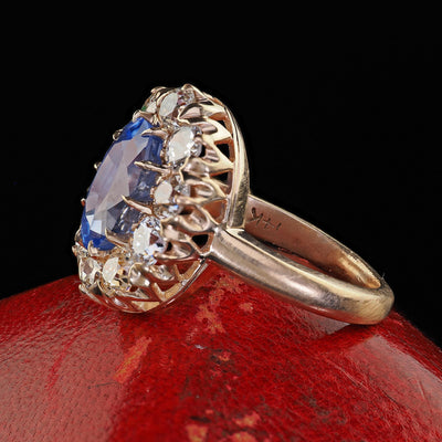 Antique Victorian 14K Yellow Gold Old Cut Diamond Sapphire Engagement Ring - GIA